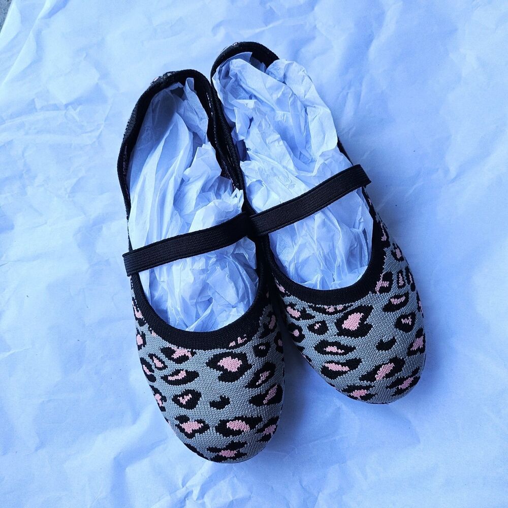 Jellypop Leopard Knit Ballet Flats Pink Grey Balletcore Girls Youth 3